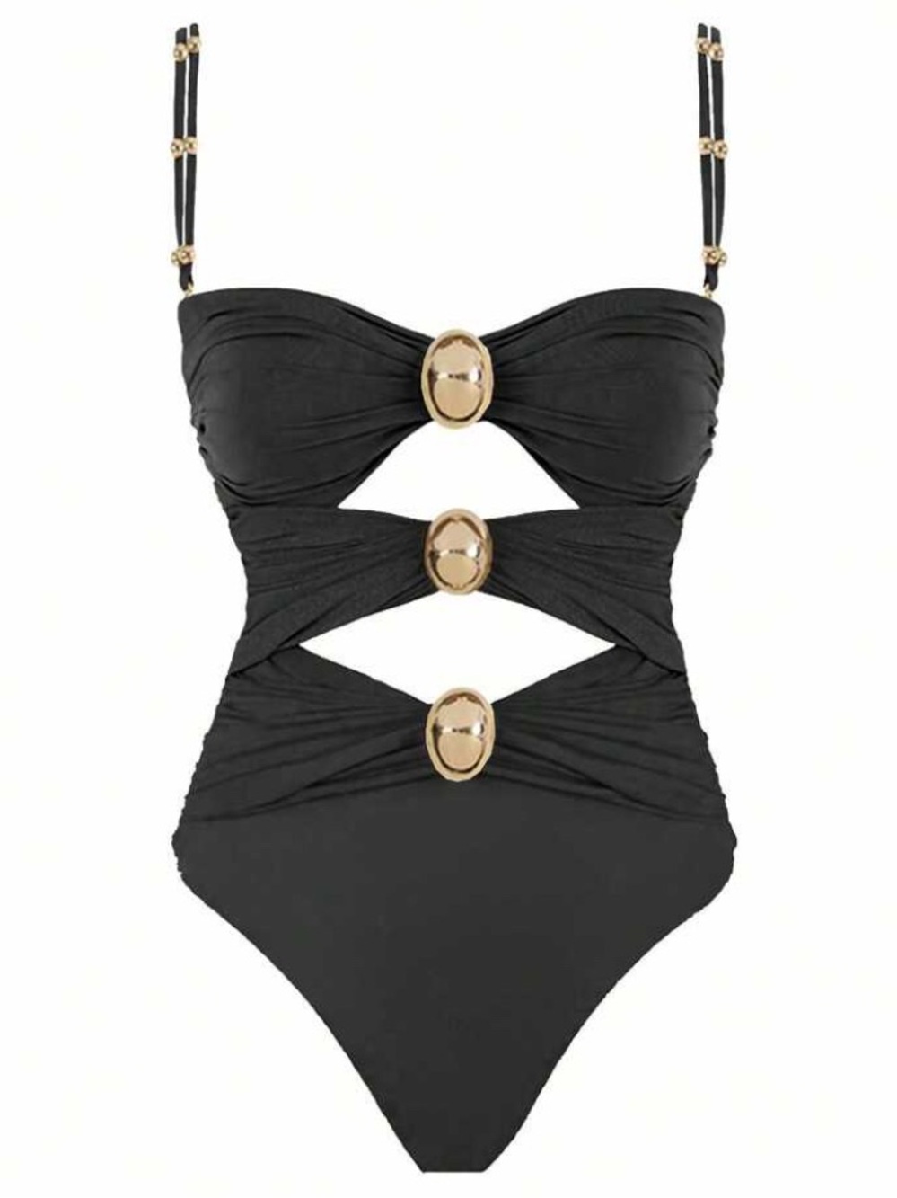 Woman's One Piece Beaded Spaghetti Strap Cut Out Bathing Suit, Swimsuit Size M